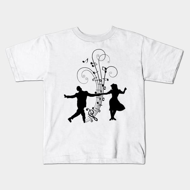 1940s Swing Dancers Music Silhouettes Kids T-Shirt by Art by Deborah Camp